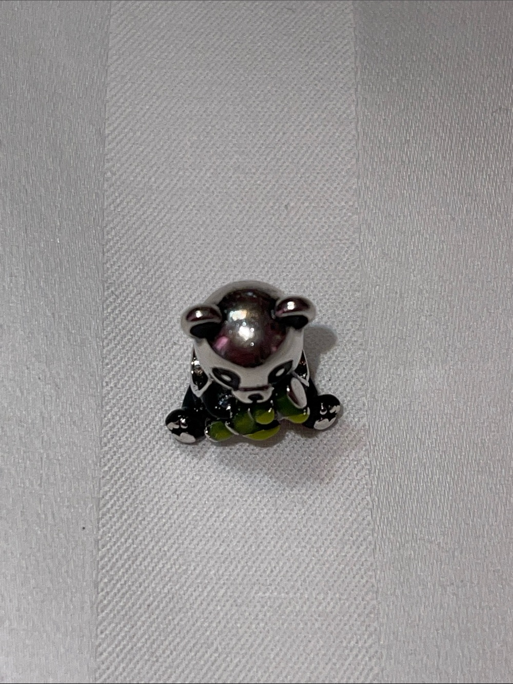 Sterling Silver Panda Charm Holding Green Bamboo - Picture 8 of 15